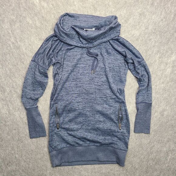 Athleta Sweater Dress Sport It Cowl-Neck XS‎ Blue Stretch Thumbhole Zip Pockets - Picture 1 of 9